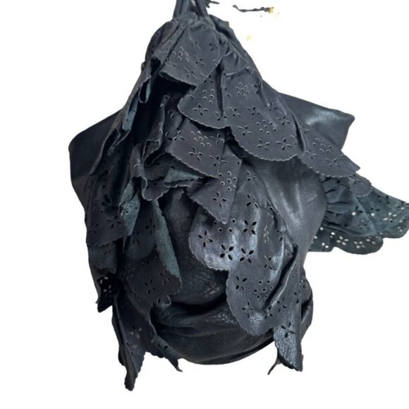 Christian Dior Vintage Gypsy Ruffled Hobo Black Leather Gold DIOR Bag Charm - Picture 9 of 15
